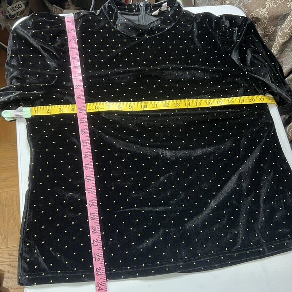 NWT Nanette Lepore Black Velvet Blouse Gold Polka Dots Mockneck Shirt XL NEW - Picture 13 of 16